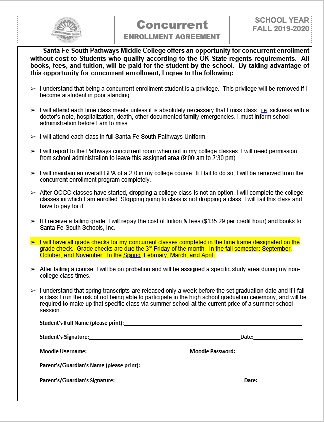 Concurrent Enrollment Agreement Image
